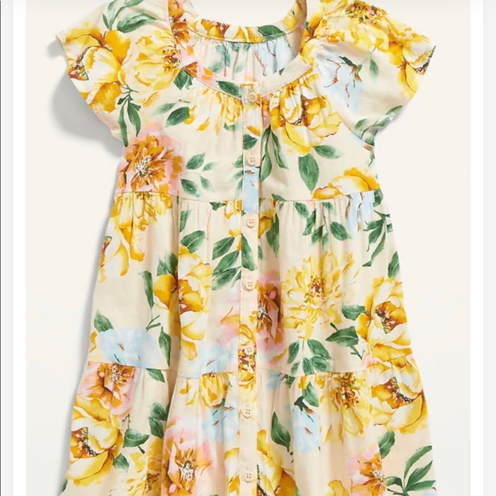 Old Navy Short-Sleeve Button-Front Tiered Floral Yellow Dress Toddler Girls 5T